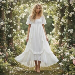 Free People Ethereal Bohemian Cottage Bring The Romance Maxi Dress White Large